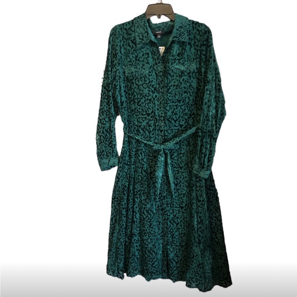 Alfani Velvet Burnout Belted Shirtdress Emerald Size 14 - Picture 2 of 2